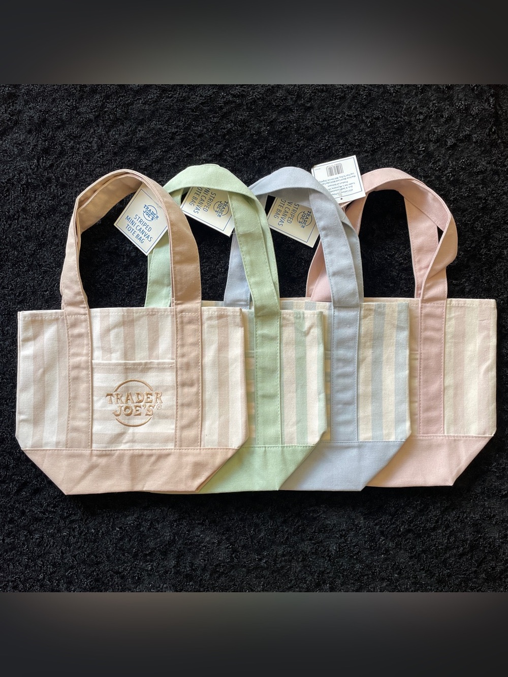 Trader Joe’s Striped Mini Canvas Tote Bag - Pink, Green, Blue, Tan Set of 4 - Picture 2 of 9